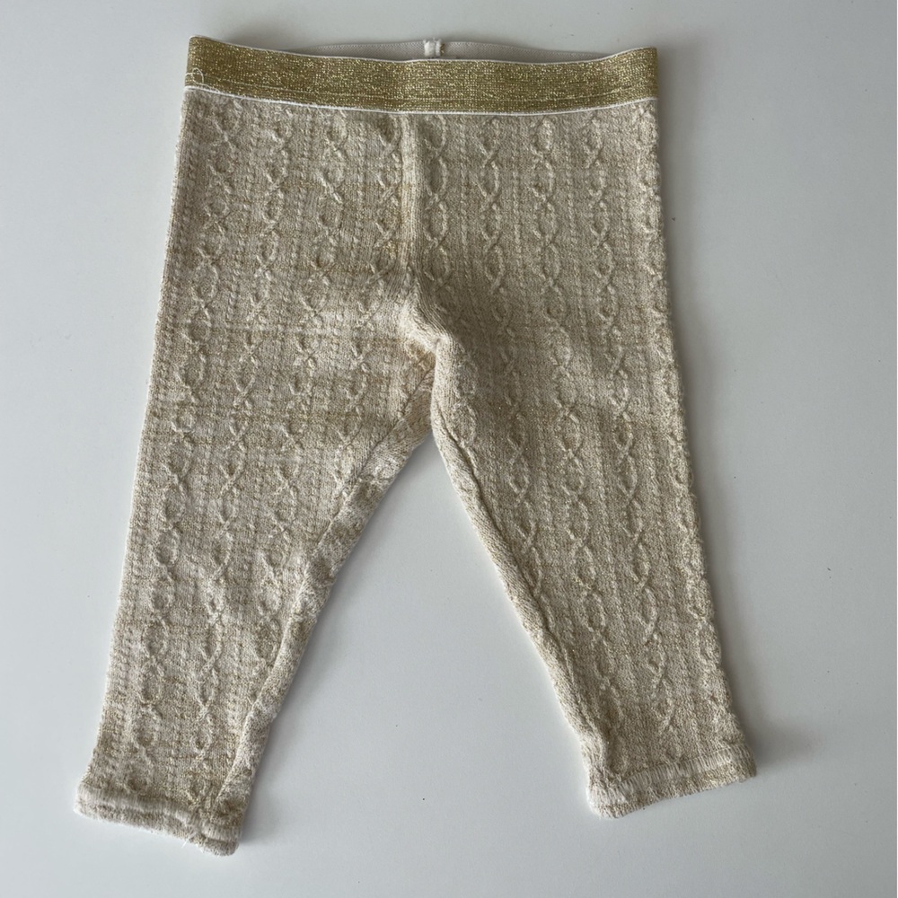 Kids Knit Leggings in Cream with Gold Waistband